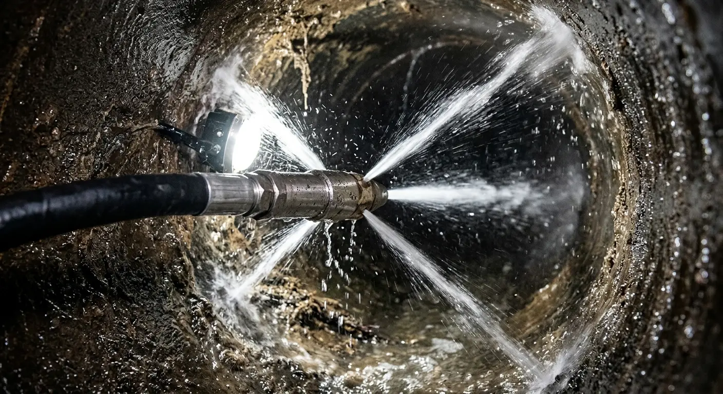 High-pressure hydro jetting nozzle cleaning sewer pipe for Trenchless Sewer Repair in Worcester
